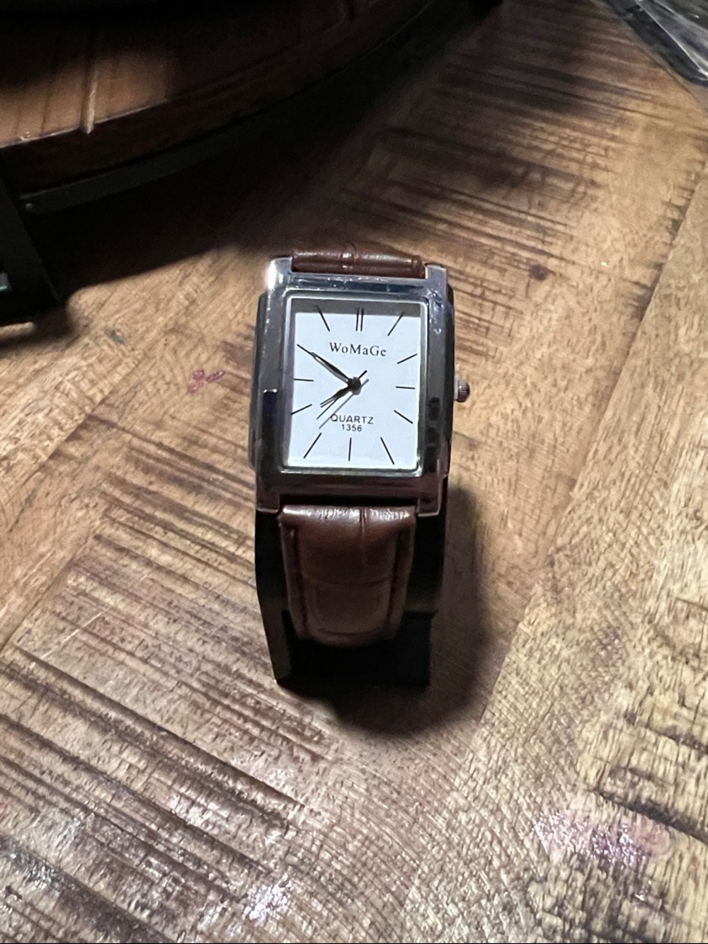 Men's Brown Leather Strap Rectangular Quartz Watch